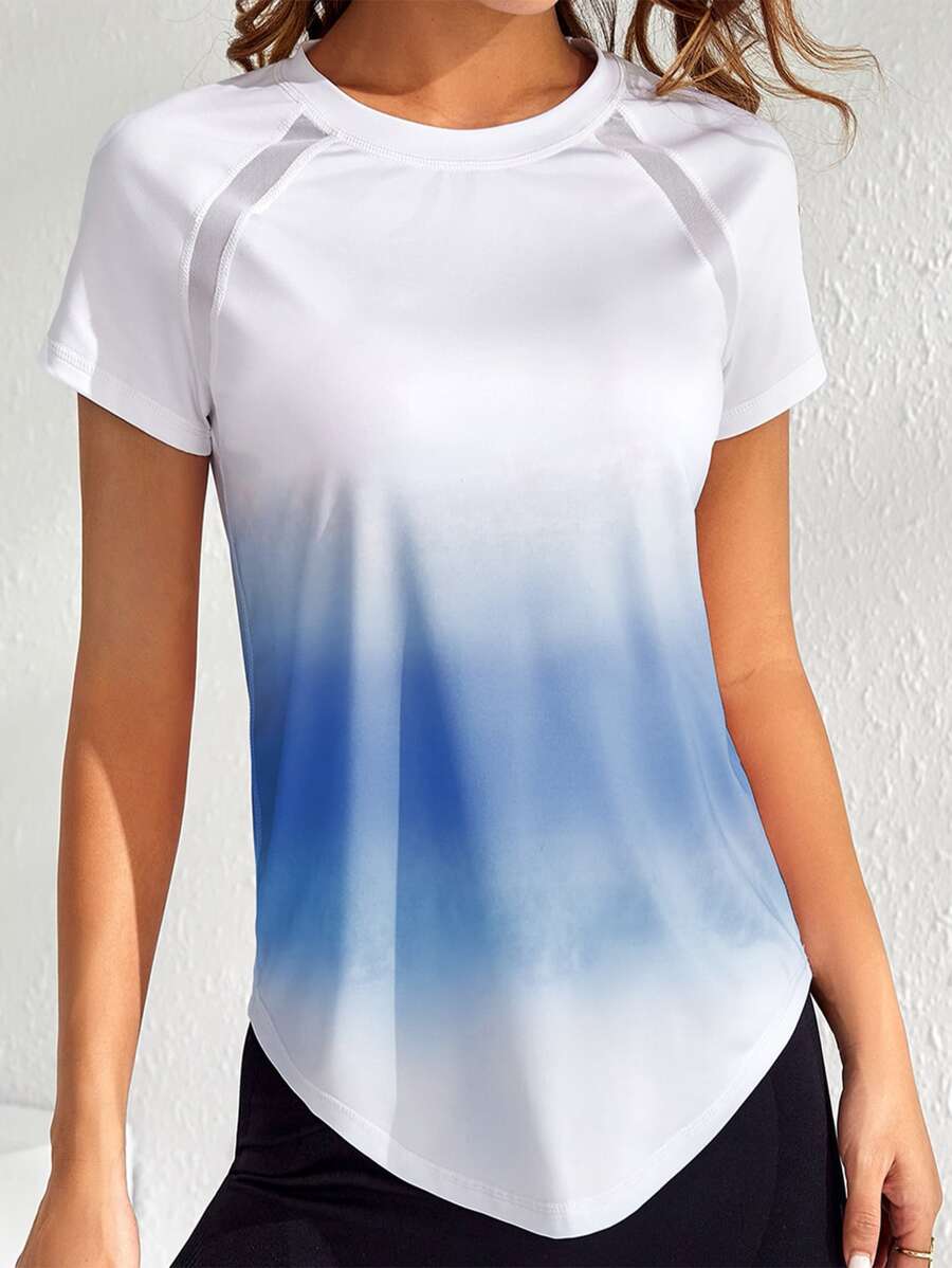 SHEIN Sport Studio Farbverlauf Raglan Ärmel gebogener Saum Sport T-Shirt Kompressionsshirt