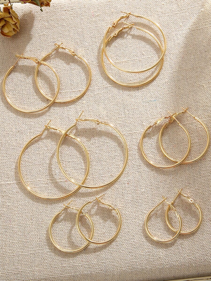 17KM 6pairs/set Minimalist Hoop Earrings Classic Size Hoop Earrings Daily Party Holiday Decor Chic Simple Design For Women Girls Gifts