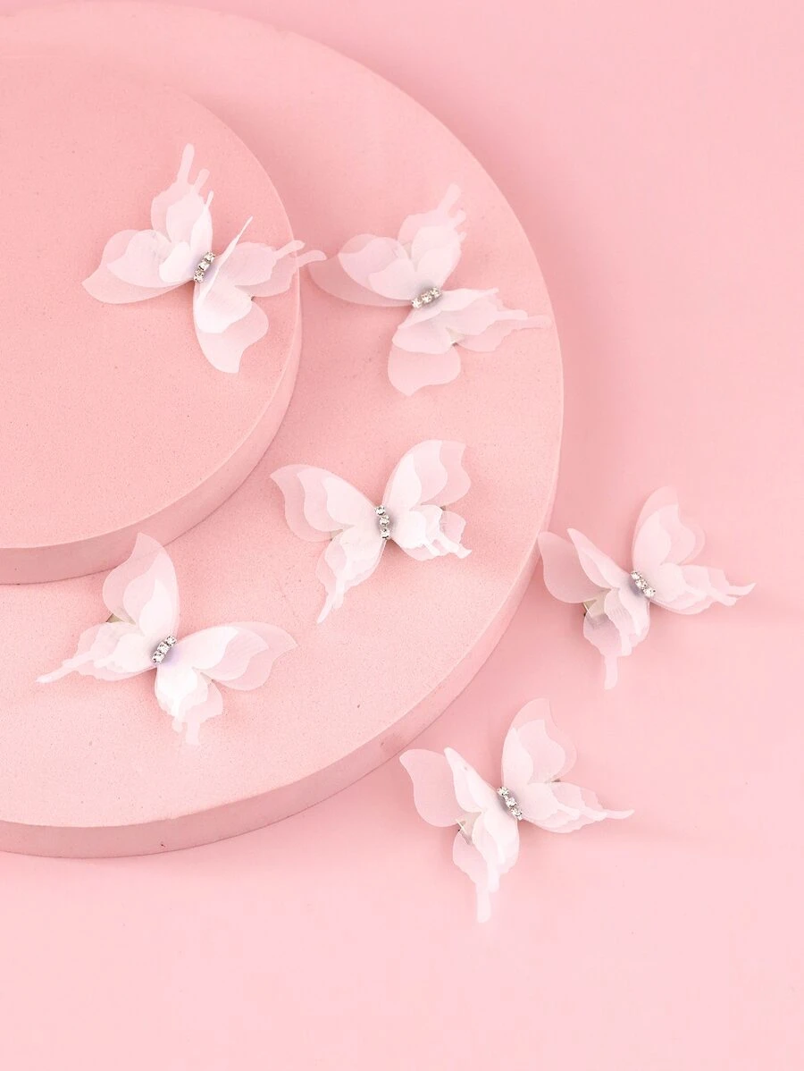 Niñas 6 piezas Pinza de pelo de cocodrilo con diamante de imitación & con diseño de mariposa