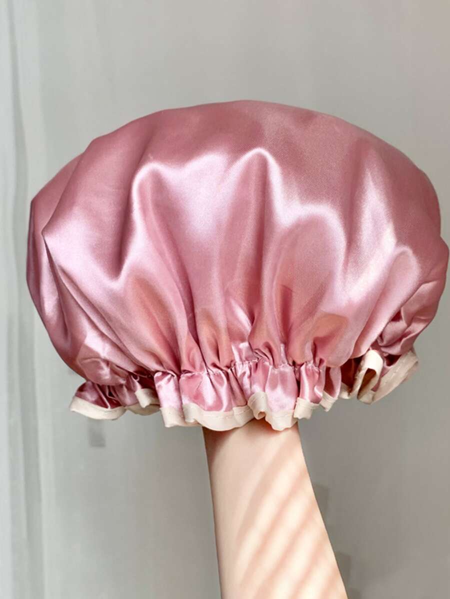 1 pieza / 2 piezas Gorro de ducha impermeable de doble capa, gorro de ducha de unicolor de seda ajustable, gorro de baño impermeable reutilizable con banda elástica para decoración del hogar y el baño, vuelta al colegio en verano