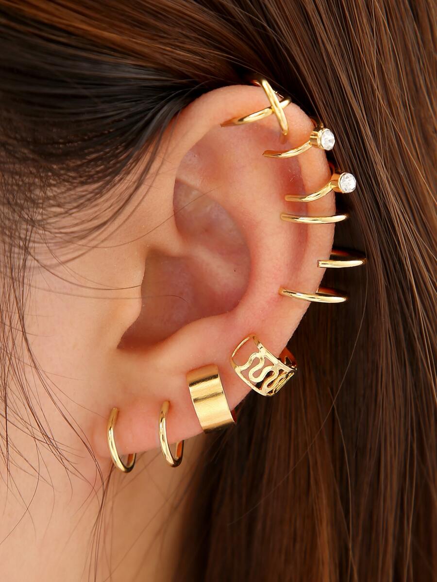 17KM 12pcs/set Ear Cuff Cartilage Clip On Earrings Ear Clip Fake Cartilage Earrings Non-Piercing Cartilage Ear Clip
