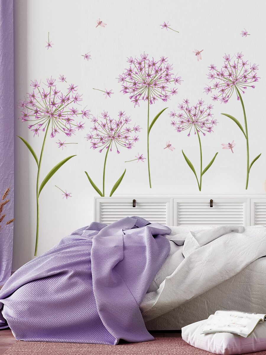2pcs PVC Wall Sticker, Purple Dandelion Pattern Wall Decal For Home Easter