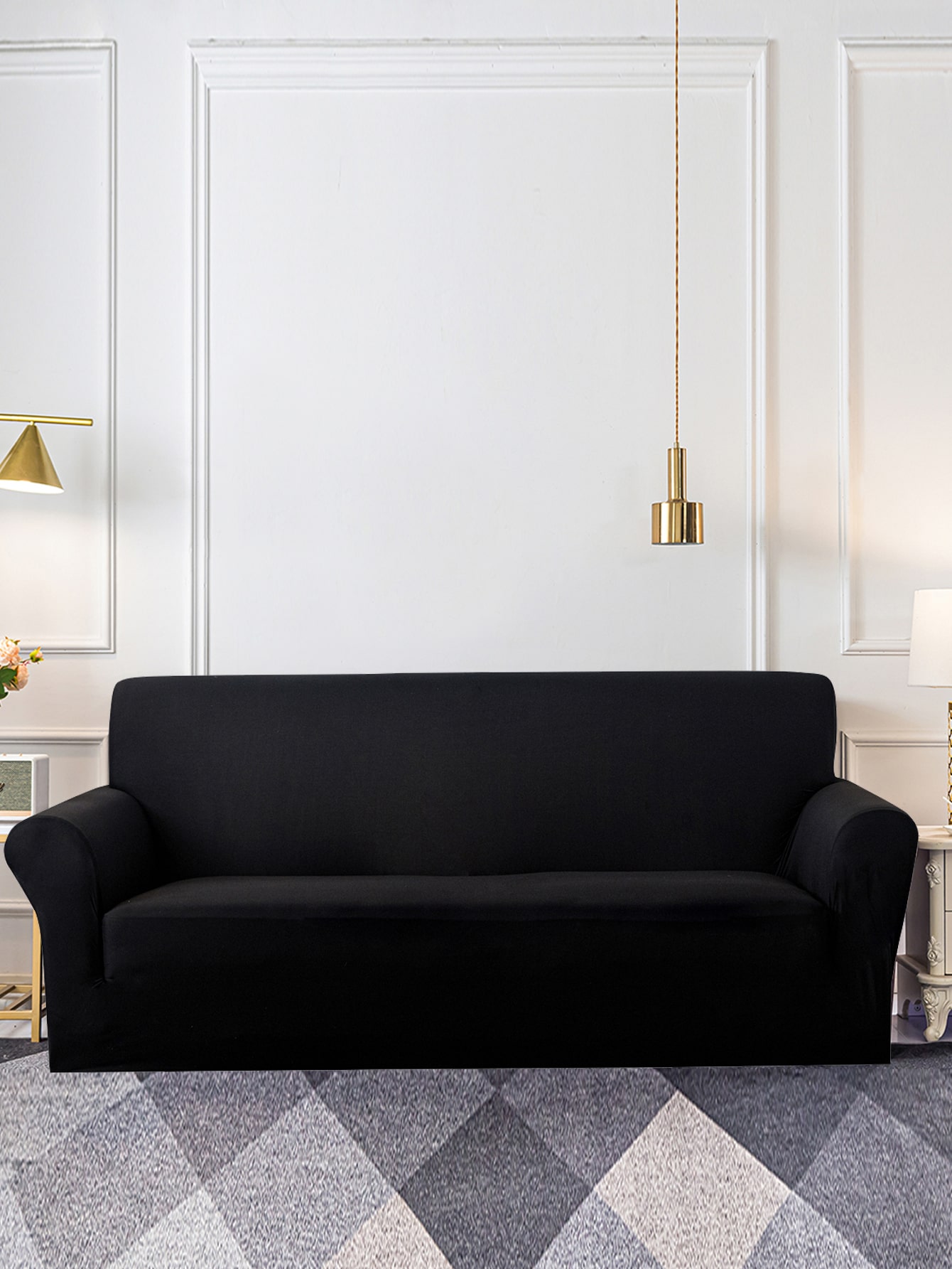 1pc Polyester Sofa Slipcover, Minimalist Black Stretchy Sofa Slipcover
