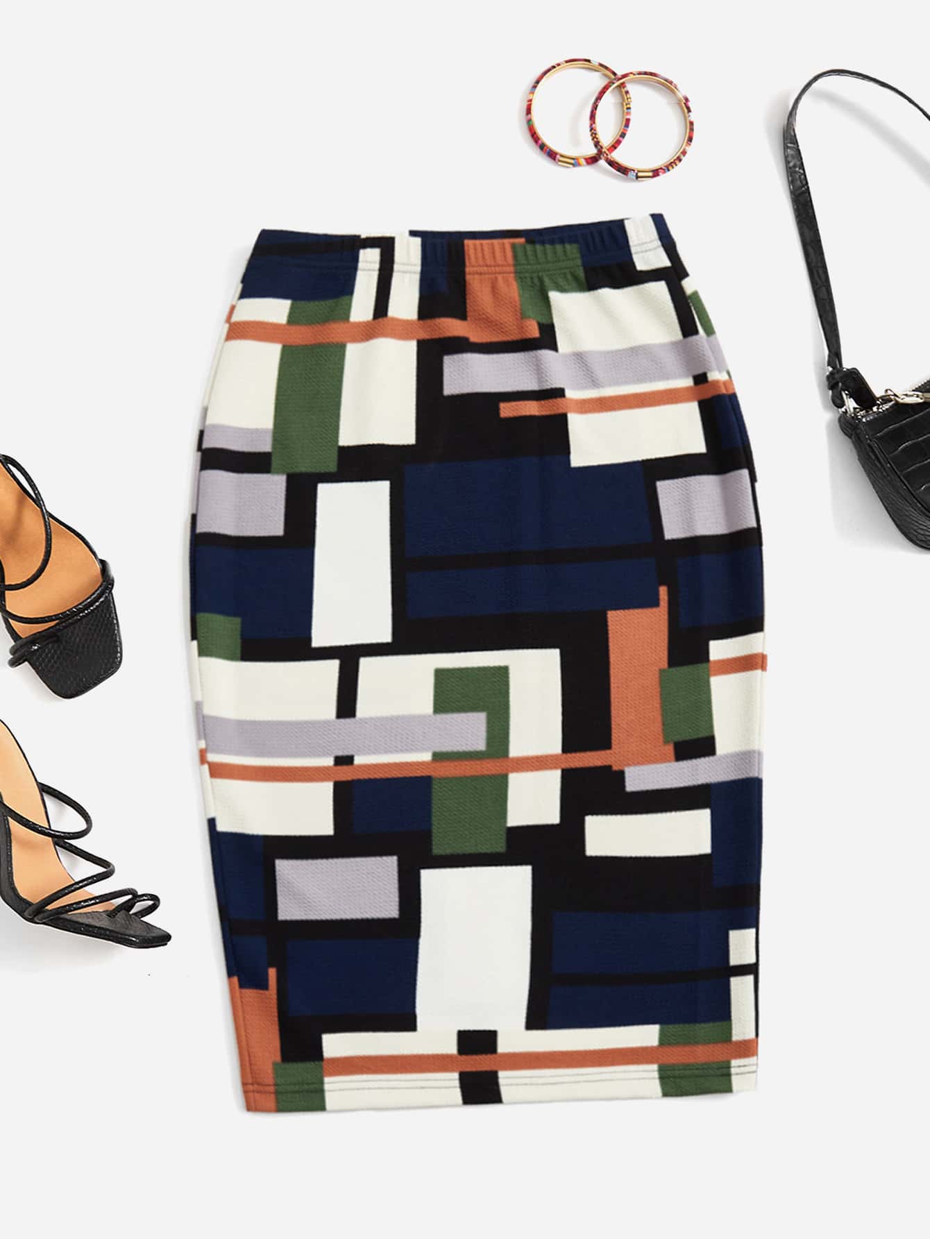 SHEIN Clasi Plus Jupe Crayon Imprimé Géométrique