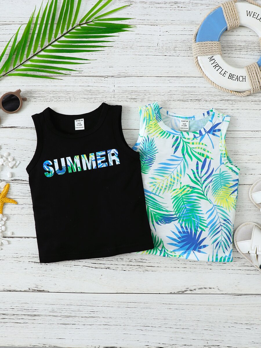 Baby Boy 2pcs Letter & Tropical Print Tank Top