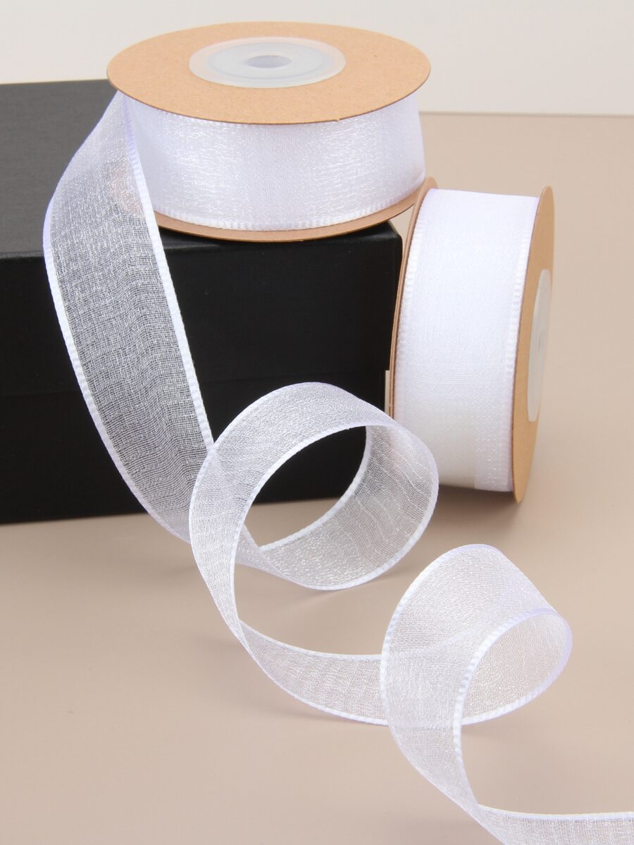 1 rouleau de ruban cadeau blanc, ruban d'emballage en polyester simple pour cadeaux, Noël