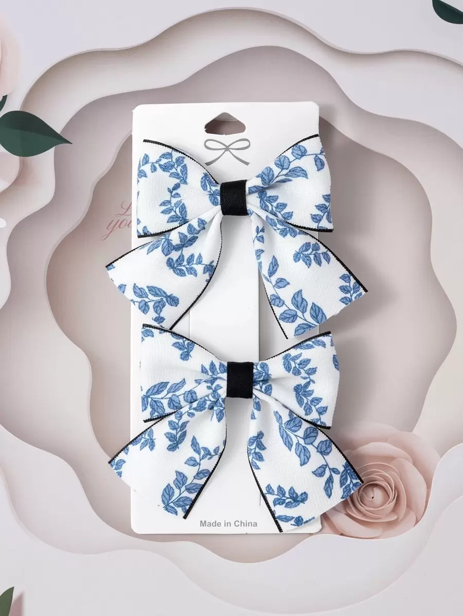 2pcs Fresh Floral Print Hair Clips For Kids