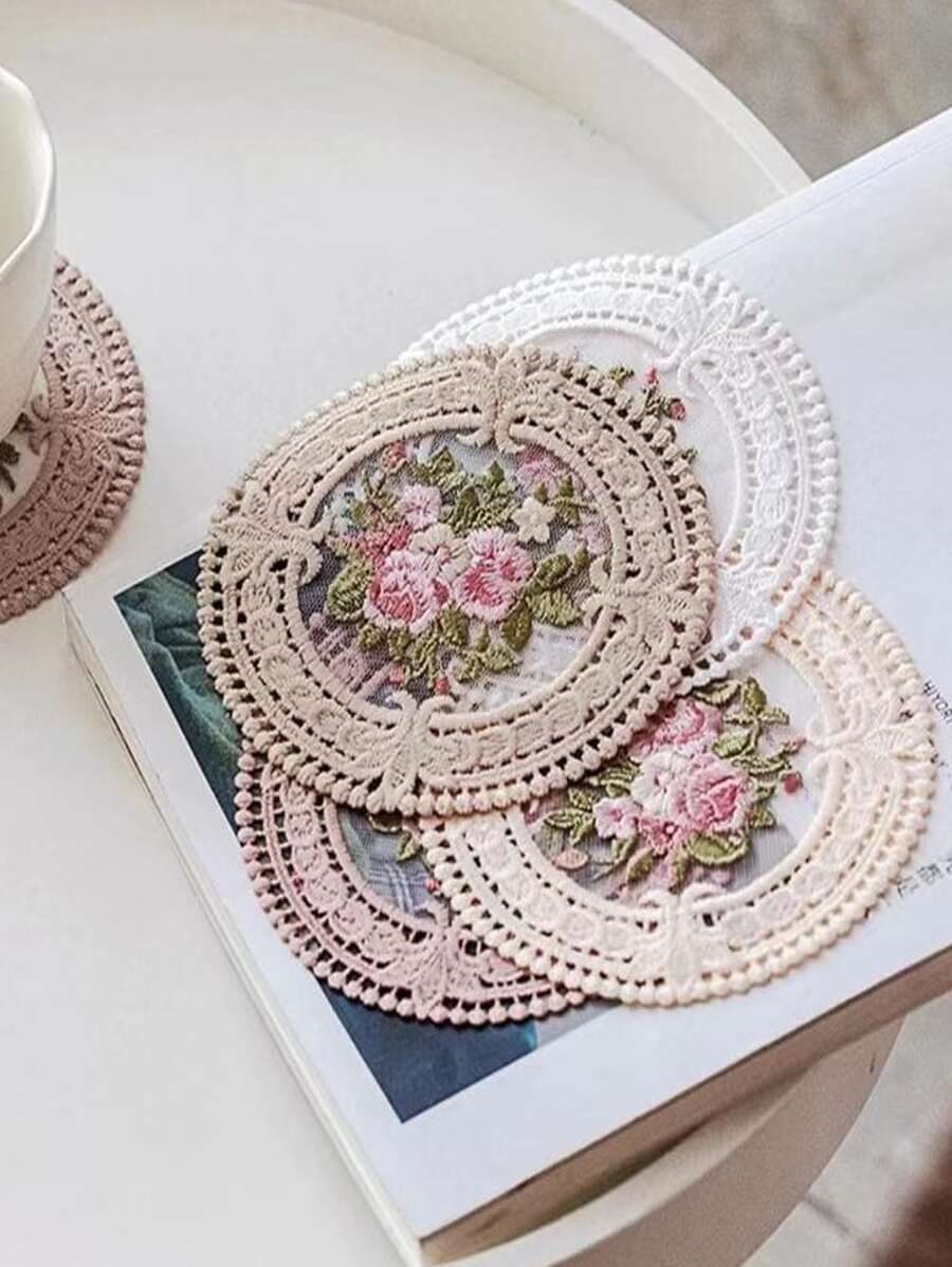 12cm Posavasos de encaje Vintage, posavasos para tazas de café con bordado de manteles individuales, posavasos para tazas de café de tela de estilo europeo, alfombrilla para plato de mesa antideslizante