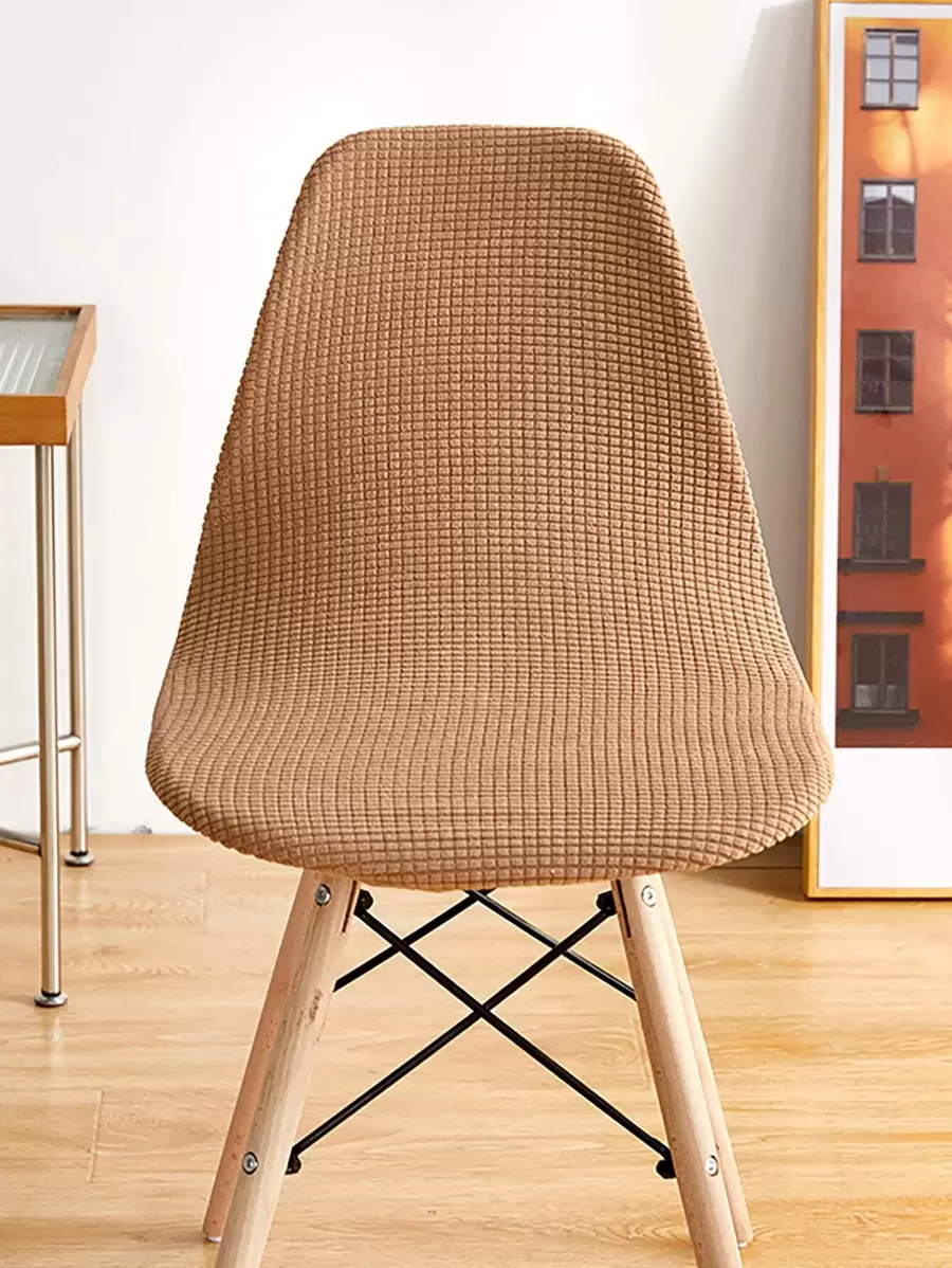 1pc Simple Solid Color Removable And Washable Spandex Corn Velvet Shell Shaped Chair Cover Suitable For All Seasons