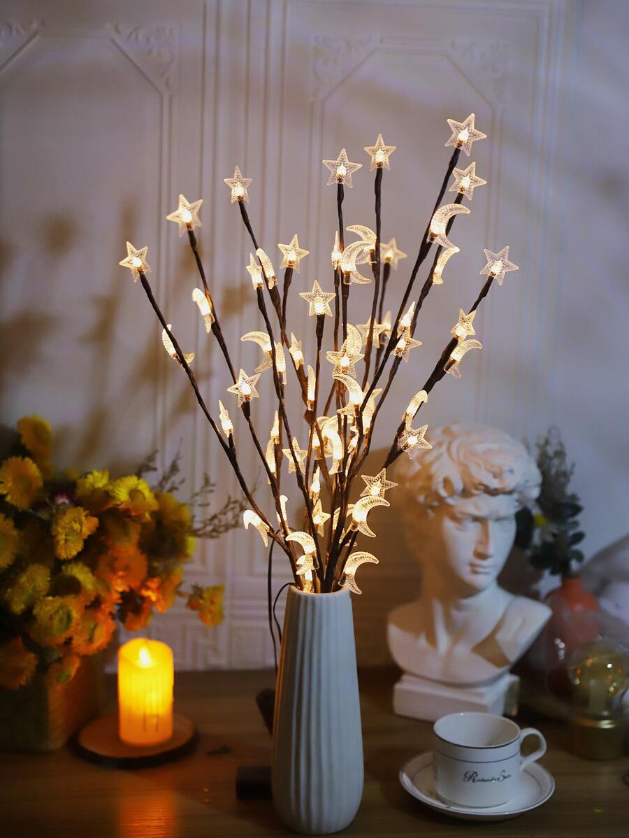 1pc 20 Led Iron Decoration Light, Creative Branch Design Star & Moon Decor Decorative Light For Home