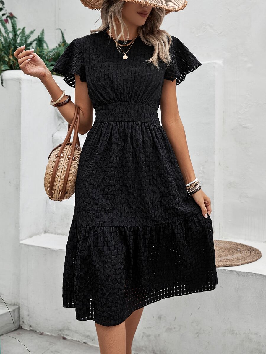 SHEIN Clasi Butterfly Sleeve Ruffle Hem Dress