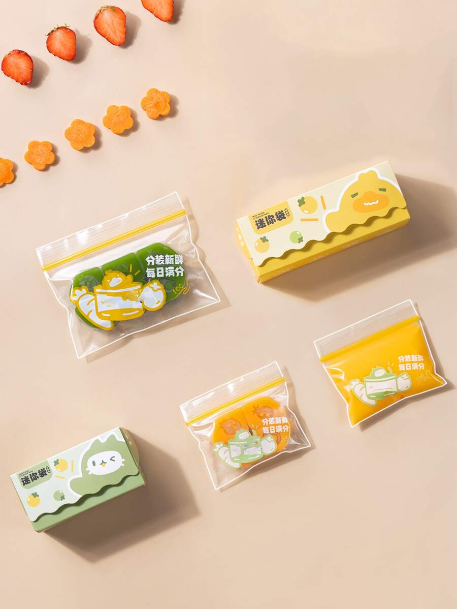 36pcs/set PE Kitchen Storage Bag, Chinese Character & Vegetable Pattern Clear Mini Food Storage Bag For Kitchen