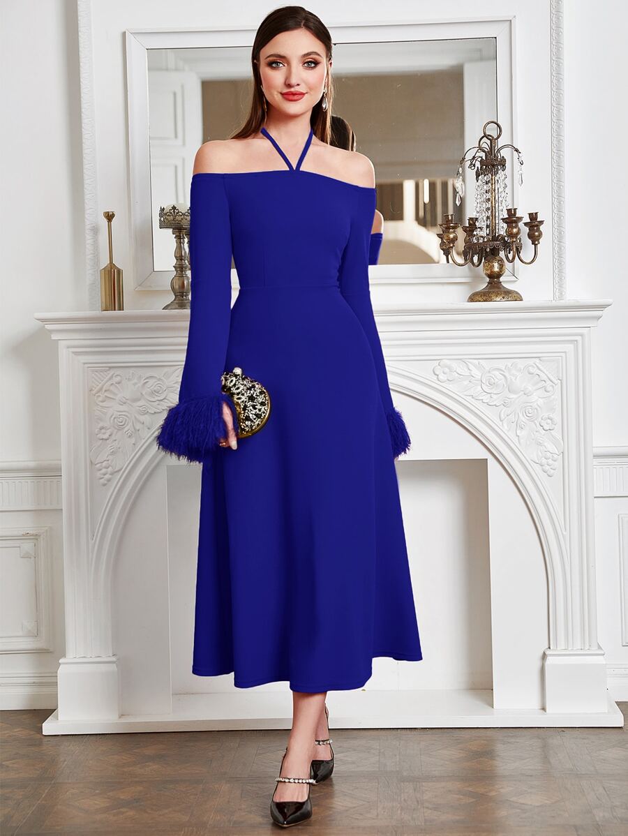 Modelyn Elegant Eenkleurig Jurk Contrast nep bont