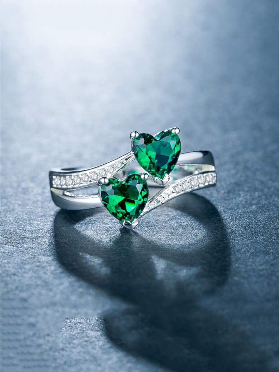 Cubic Zirconia Heart Decor Ring Valentines