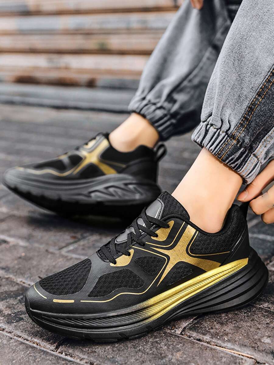 Men Two Tone Lace Up Sneakers, Sporty Fabric Running Shoes For Outdoor