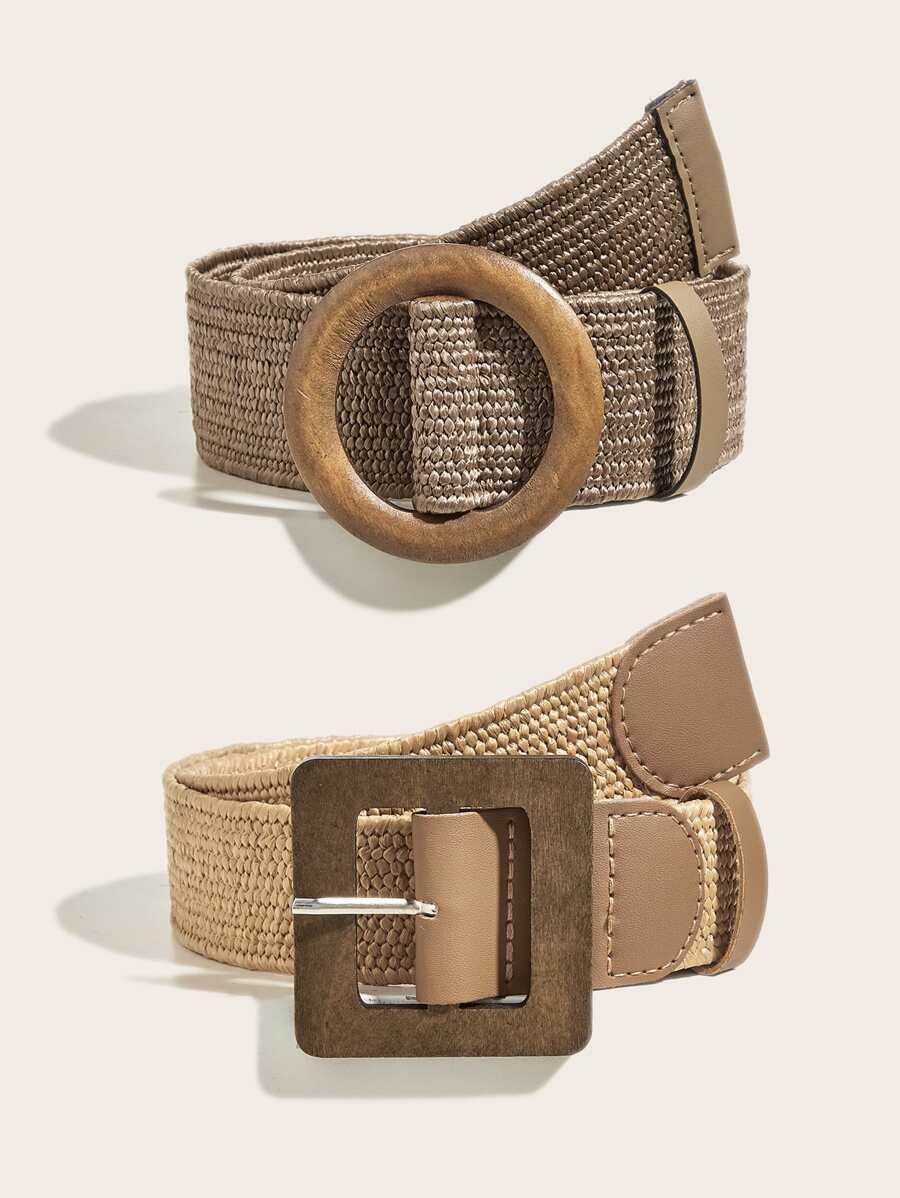 2pcs Women's Bohemian Style Woven Braided Belt, Ideal For Beach Vacation Look Summer, School