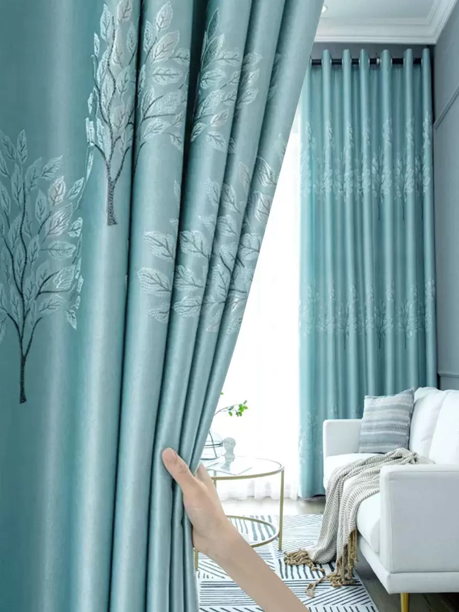 1pc Tree Pattern Blackout Curtain, Modern Polyester Single Panel Blackout Curtain For Home