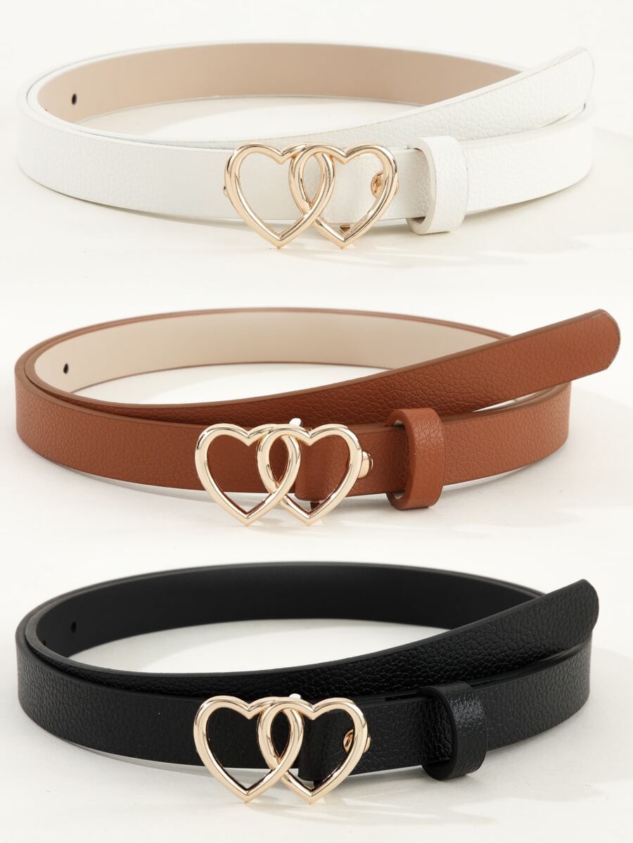 Juego de 3 cinturones decorativos en forma de corazón para mujeres, de color dorado elegante, adecuados para suéteres, vestidos, jeans, uso diario y oficina
