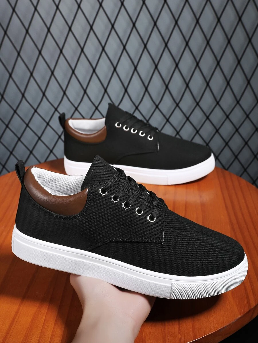 Men Minimalist Lace-Up Front Canvas Shoes, Sporty Outdoor Sneakers Build For Tennis