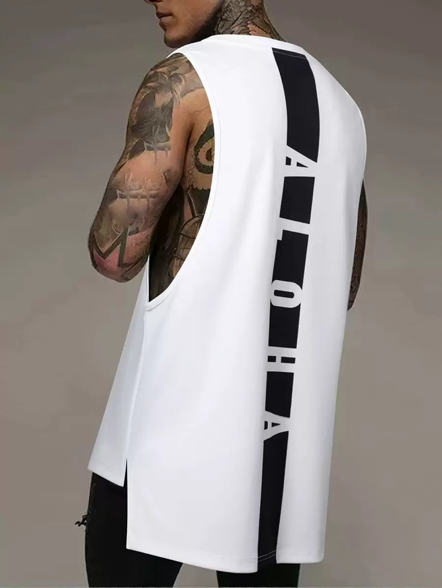 Manfinity LEGND Camiseta sin mangas para hombre con gráfico de letras, camiseta de entrenamiento con bloque de color