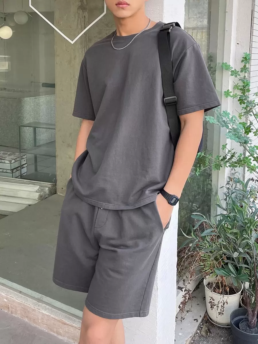 DAZY Hombres Camiseta unicolor algodón & Shorts con bolsillo oblicuo