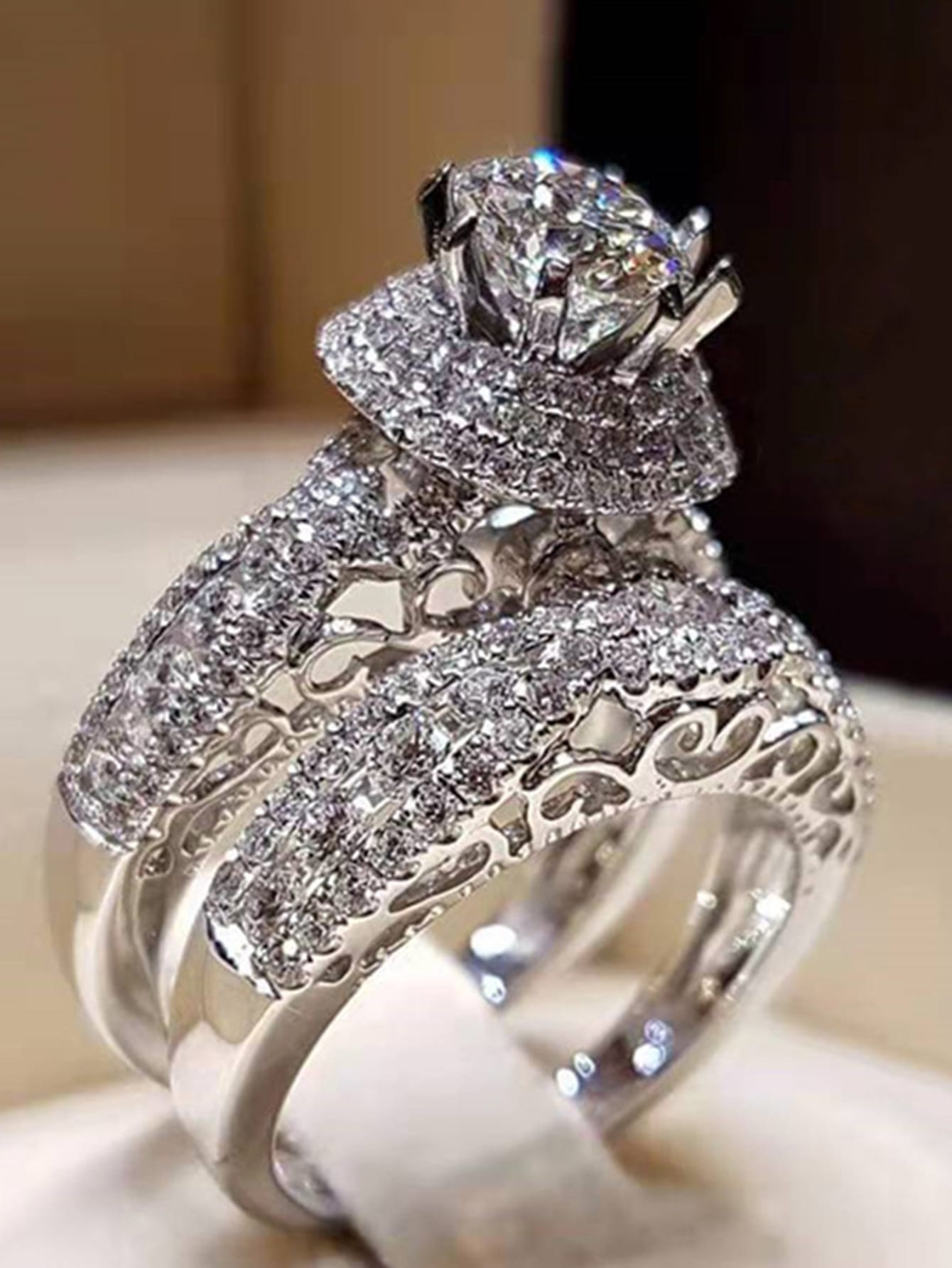 2pcs/set Cubic Zirconia Decor Ring 1pair Female Big Cubic Zirconia