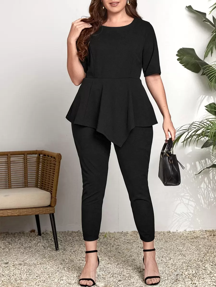 EMERY ROSE Plus Unicolore Top Péplum & Legging