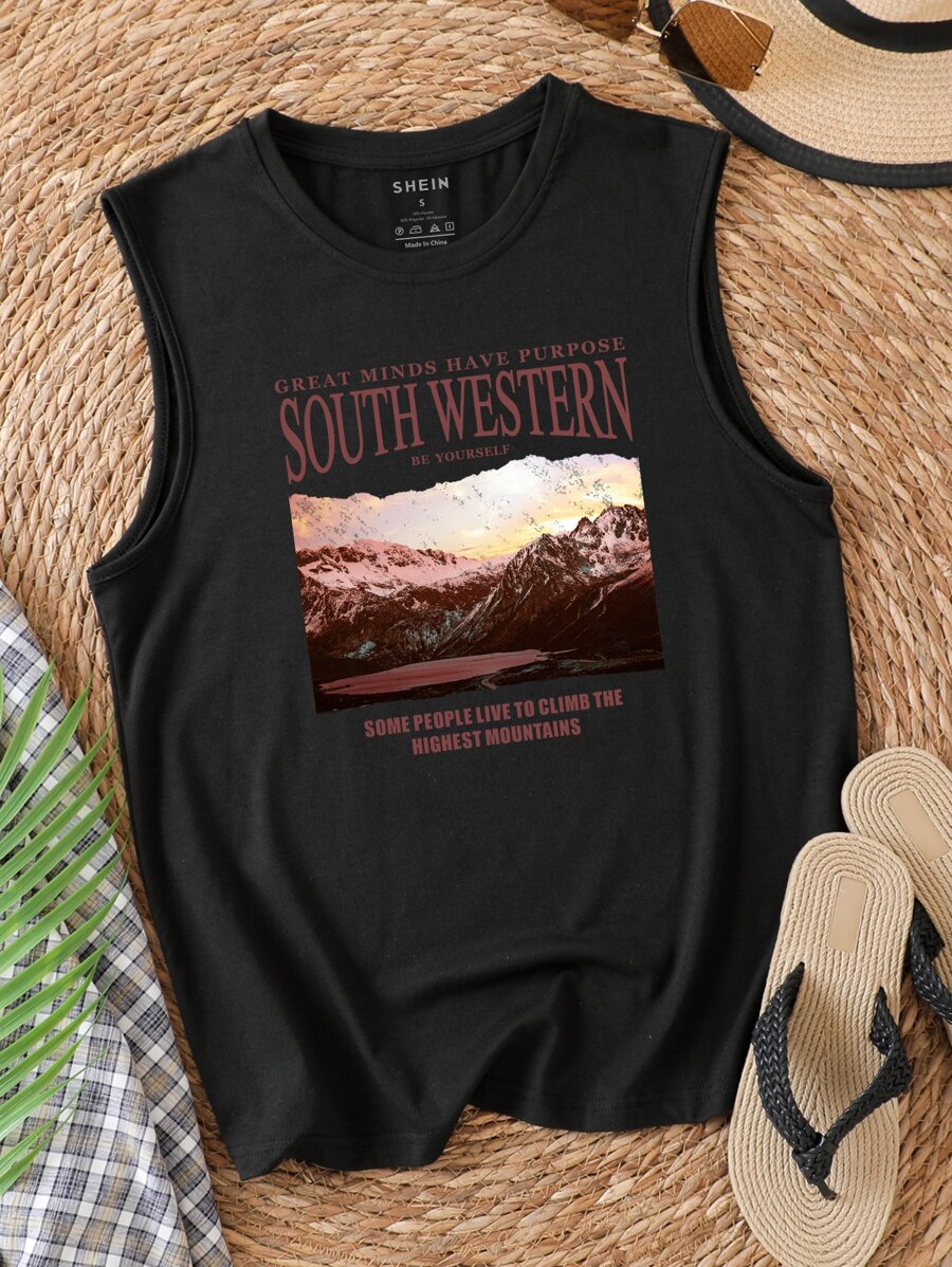 INAWLY Mountain And Slogan Graphic Tank Top GREAT MINDS HAVE PURPOSE SOUTH WESTERN BE YOURSELF SOME PEOPLE LIVE TO CLIMB THE HIGHEST MOUNTAINS