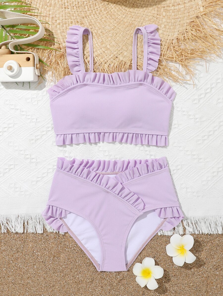 Conjunto de bikini con volantes para niña preadolescente para el verano y la playa Moda de