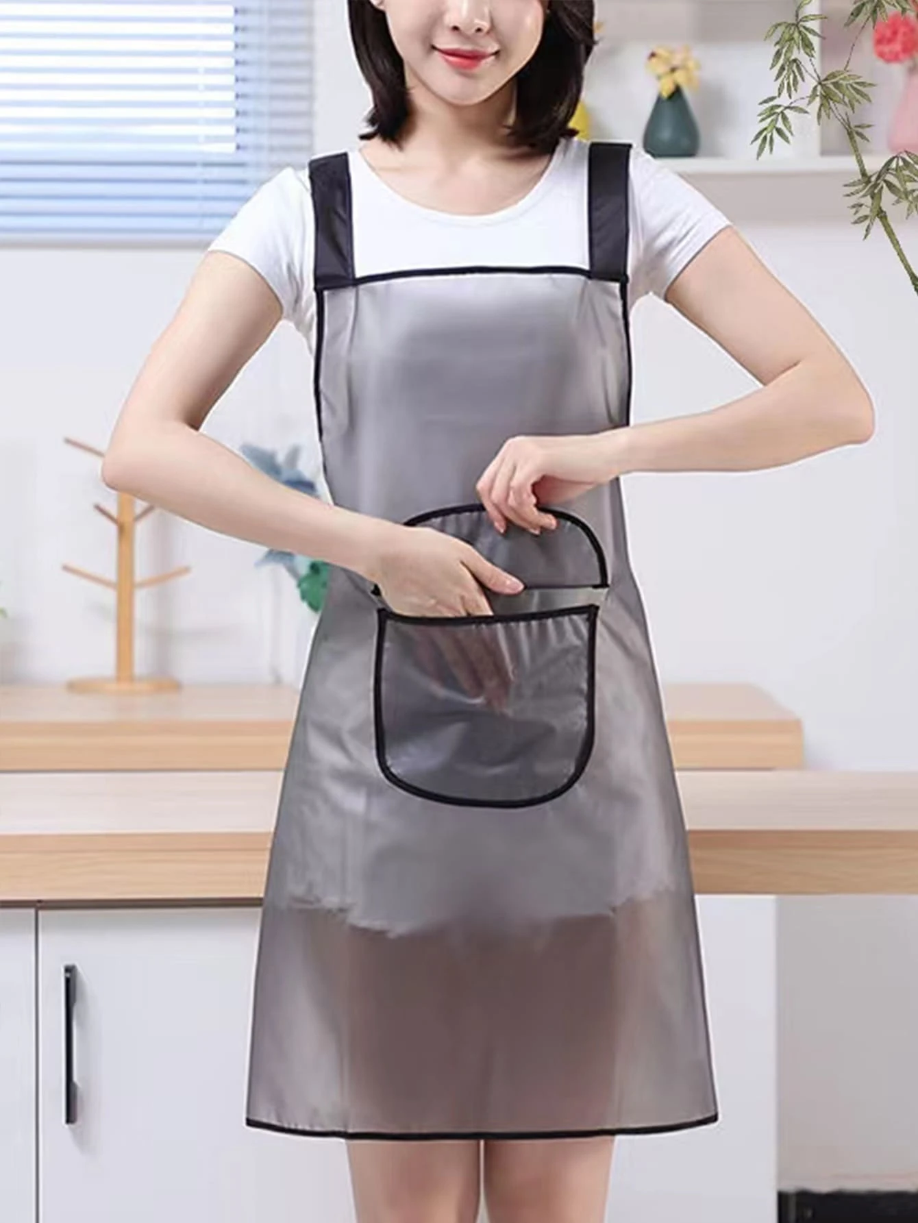 1 pieza Delantal impermeable con correa para el cuello y la cintura para mujeres, ideal para tareas domésticas y trabajo para mantener limpio y libre de polvo, cocina, baño, hogar, proveedores del hogar