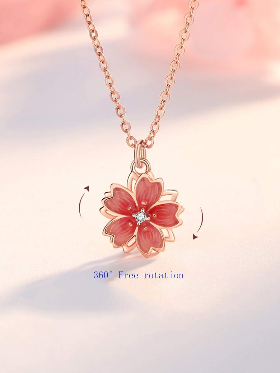 Cubic Zirconia Decor Flower Pendant Necklace Valentines,Mom,Mother,Mother's Day,Gift