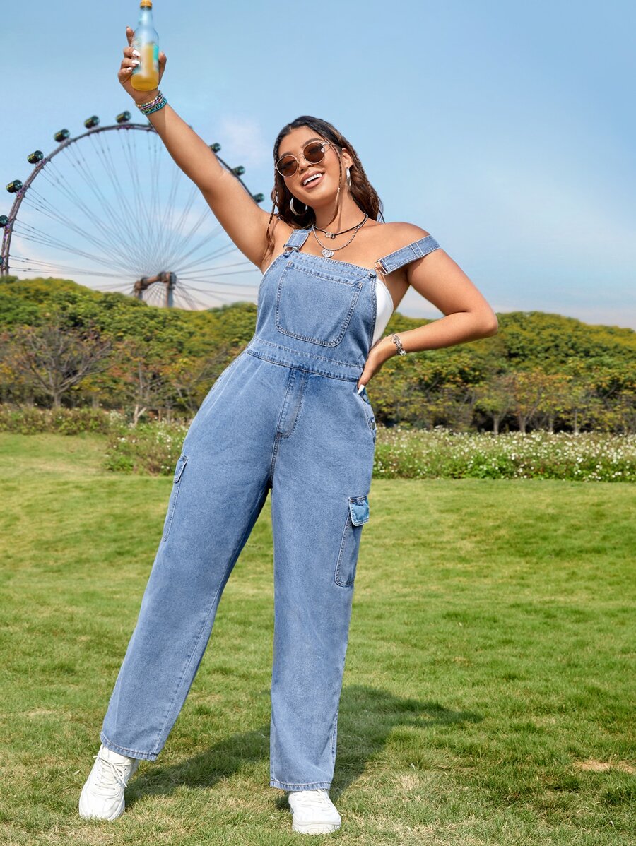 Dreamara Denim Overall mit seitlichen Pattentaschen, Cargo, ohne Tube Top