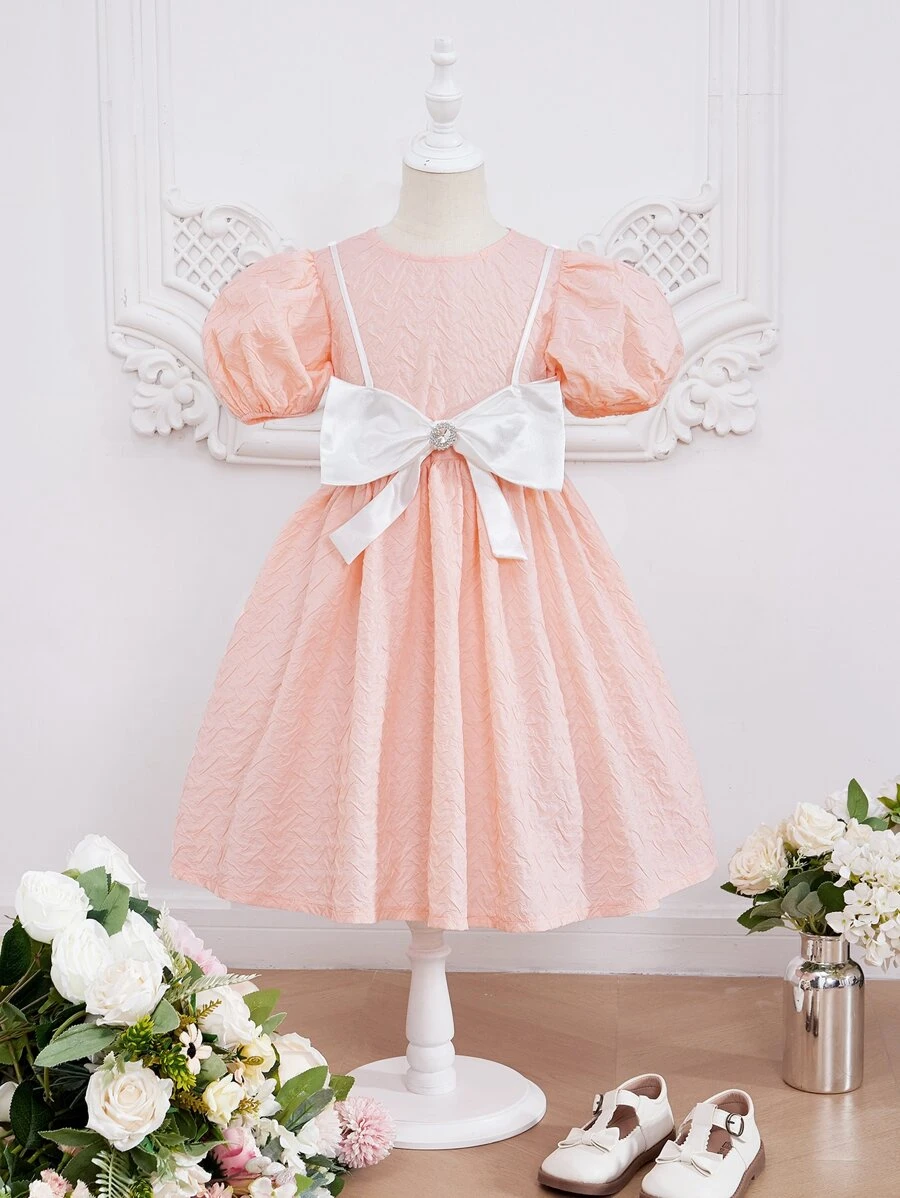 SHEIN Mädchen Kleid mit Puffärmeln & Cami Top mit Schleife vorne