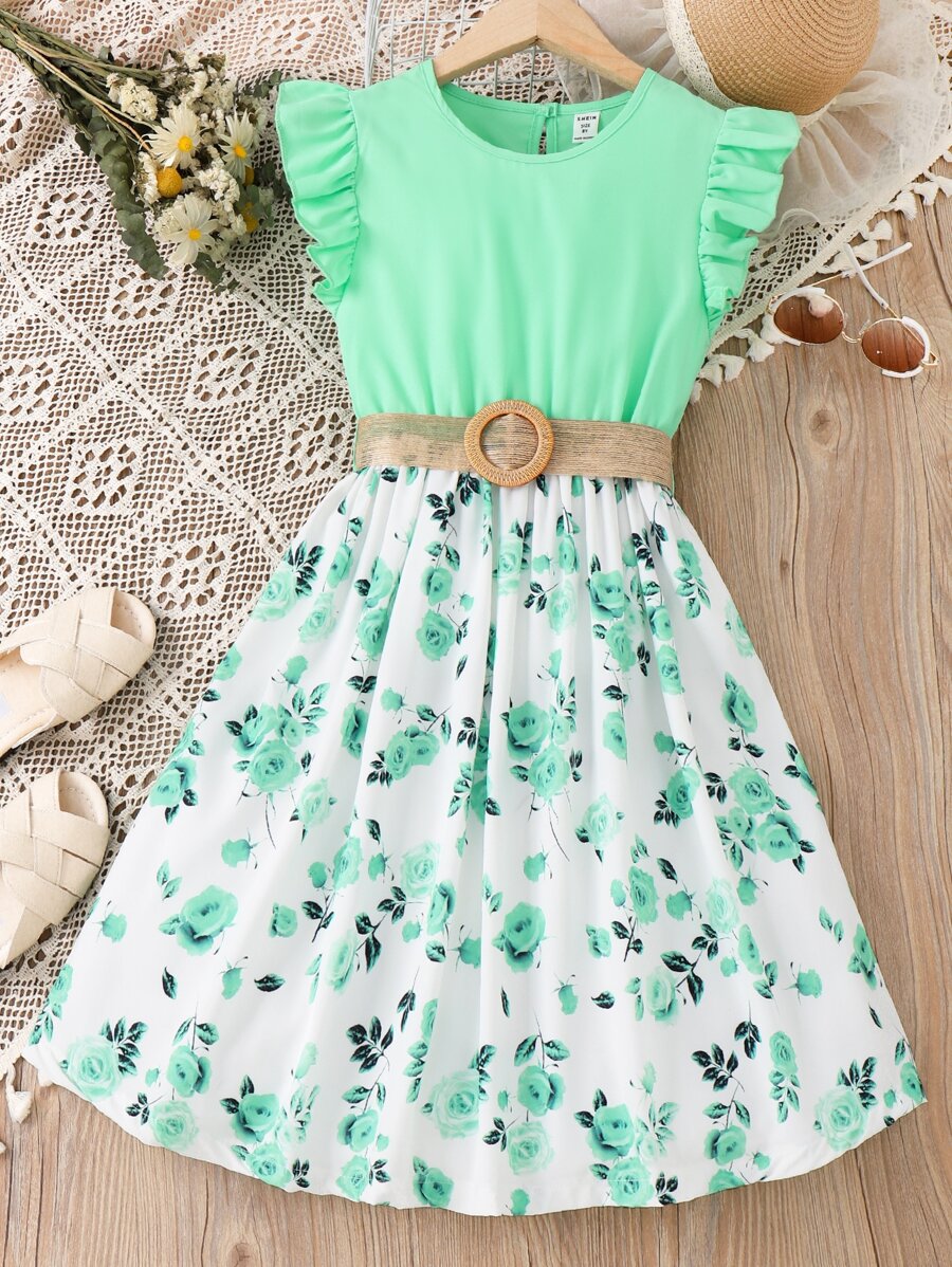 SHEIN Rochie Tween Girl cu volane cu imprimeu floral