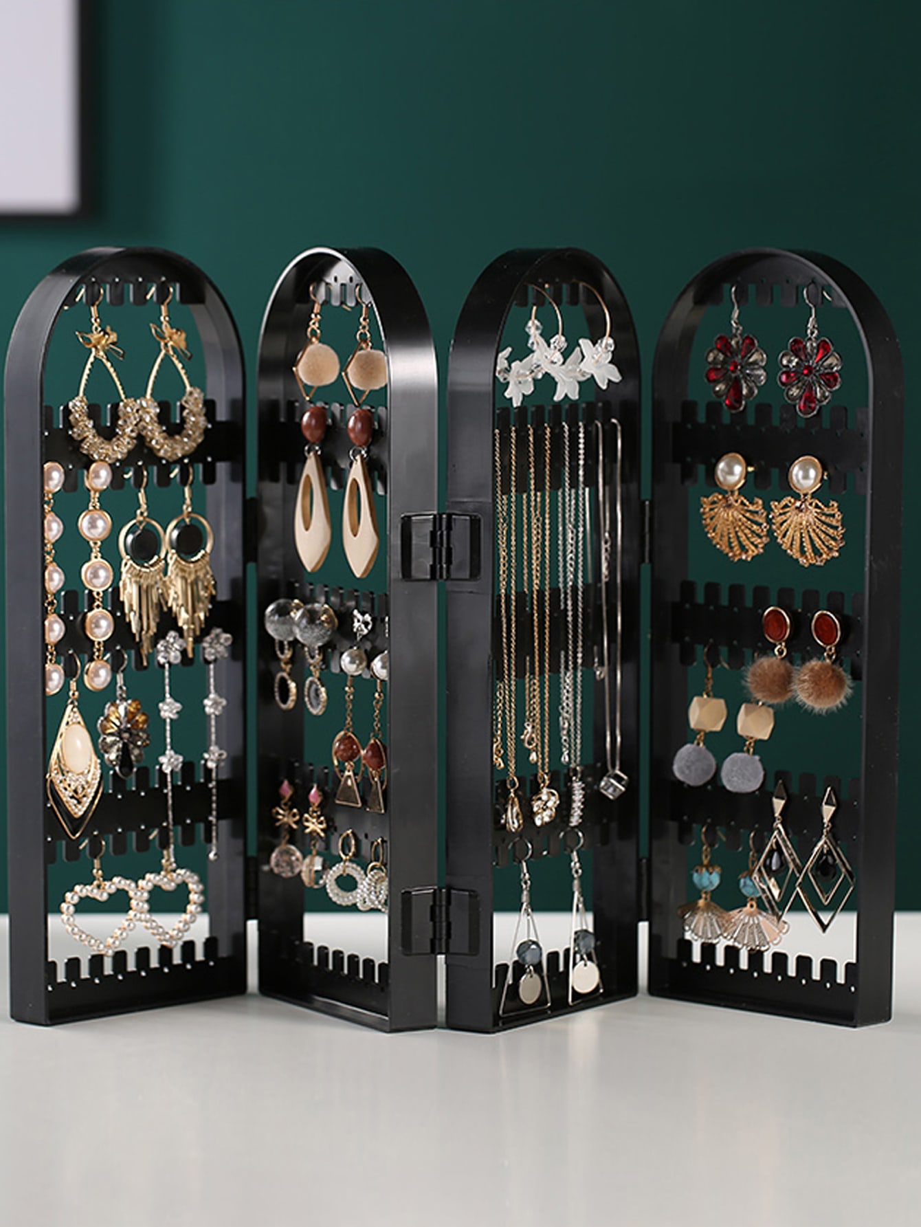 1pc Foldable Earring Storage Rack, Modern Plastic Earring Holder Organizer For Home