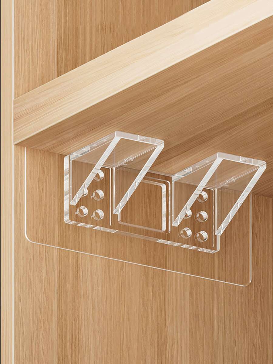 2pcs Strong Cabinet Shelf Support Clips With Adhesive For Kitchen Cabinets, Bookshelves, Wardrobes Etc.