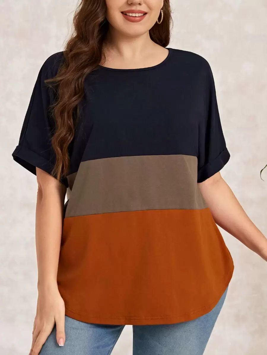 EMERY ROSE T-shirt à manches chauve-souris avec bloc de couleurs pour l'été