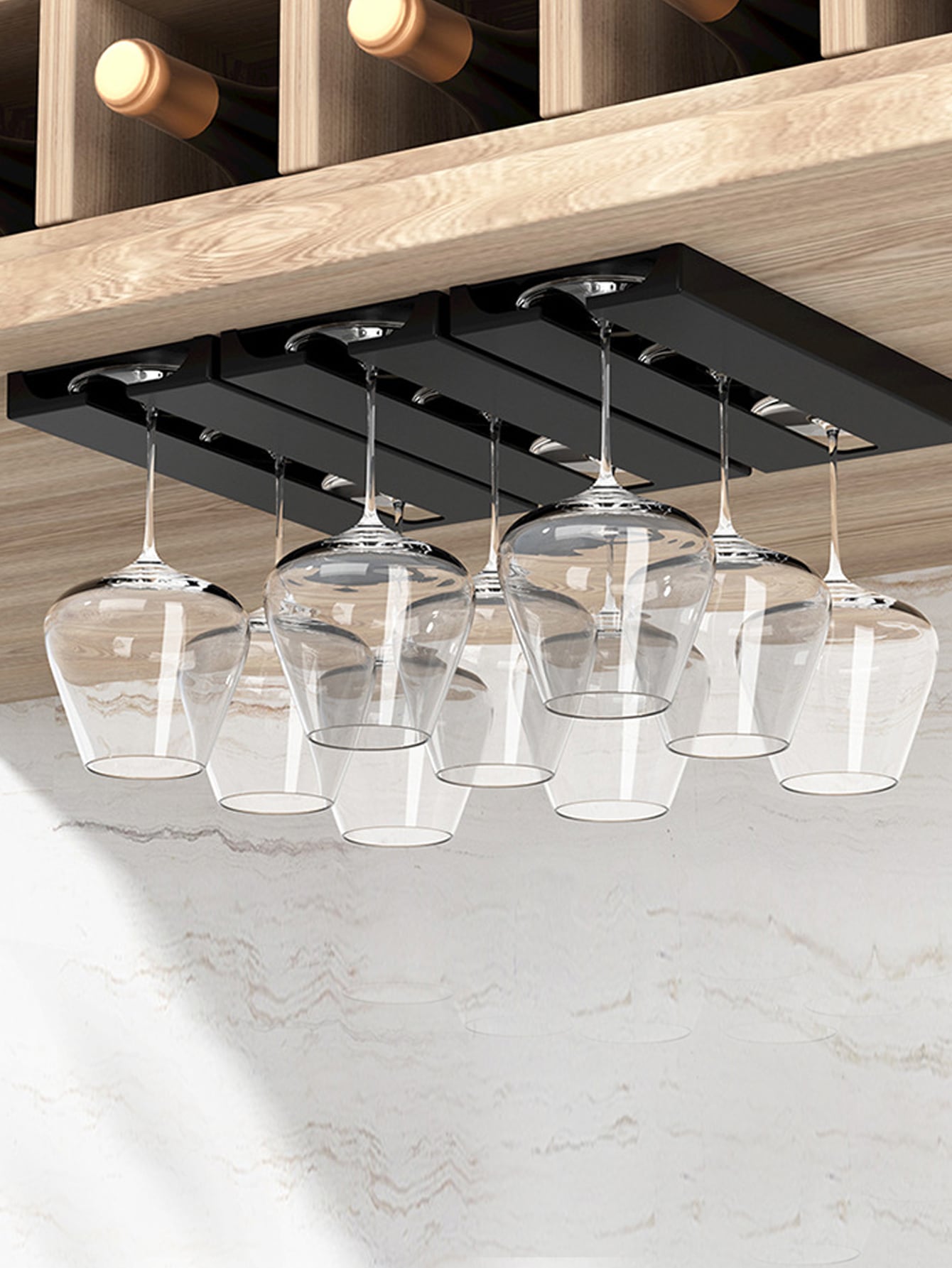 1pc Punch Free Black Wine Glass Holder, Plastic Wine Glass Rack For