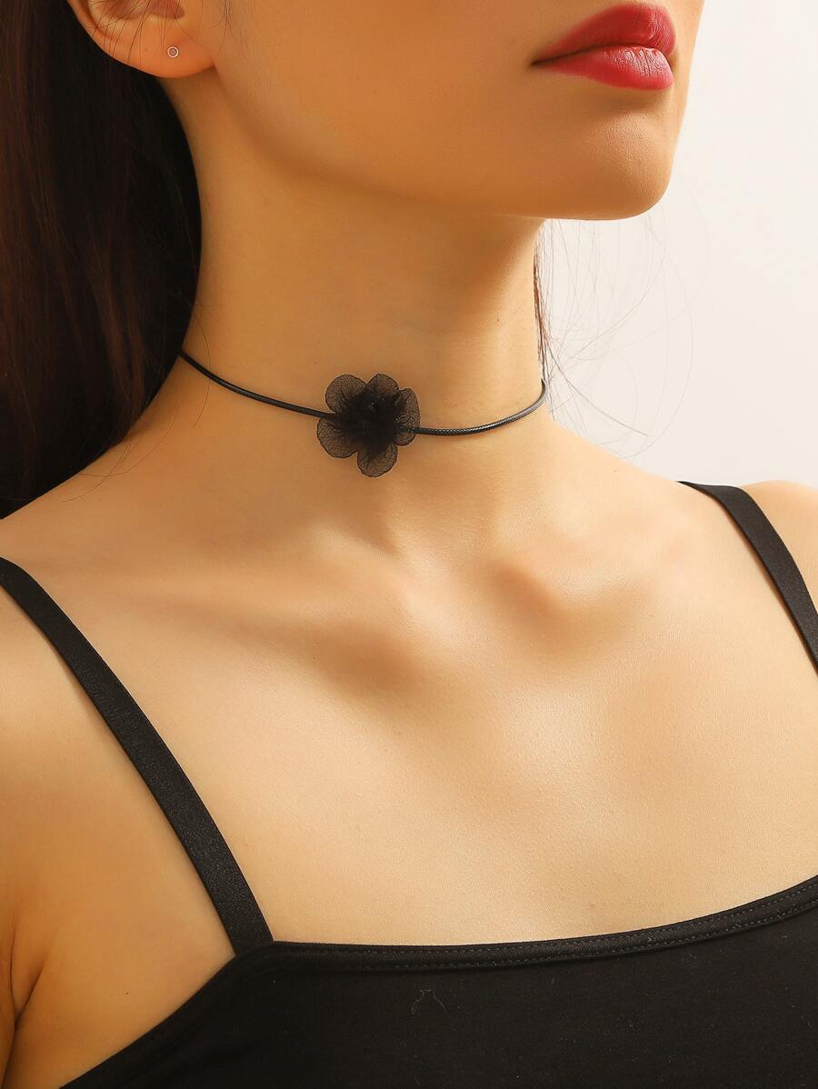 1pc Fashion Flower Decor Tattoo Choker For Women For Daily Decoration Valentines,Mom,Mother,Mother's Day,Gift