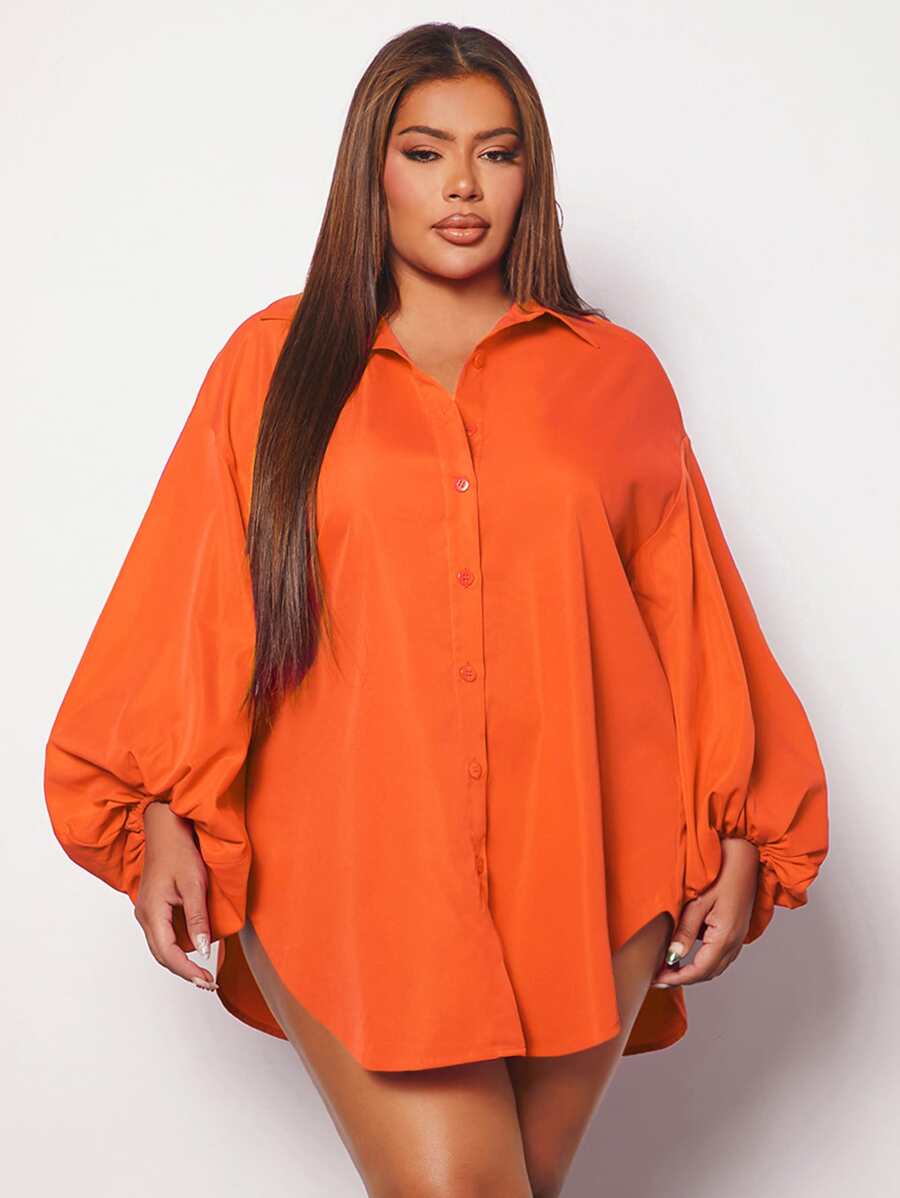SHEIN SXY Shirt mit Laternenärmeln, gebogenem Saum