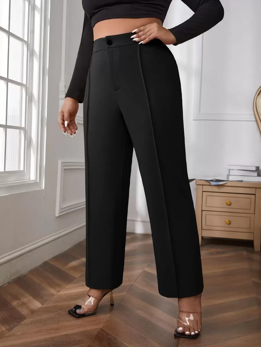 SHEIN Clasi Plus High Waist Seam Detail Straight Leg Pants