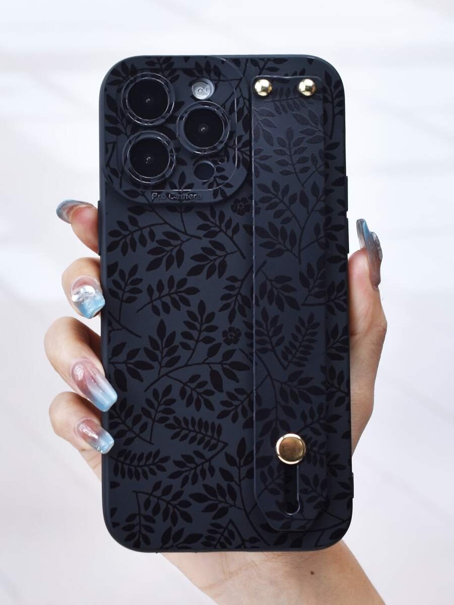 Leaf Pattern Phone Case With Wristband Holder