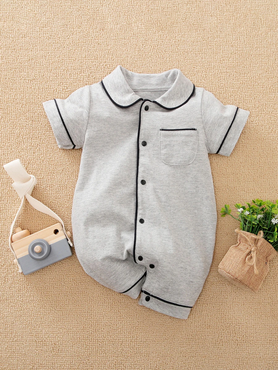 Yierying Pigiama neonato maschio con inserti a contrasto, tasche e patch