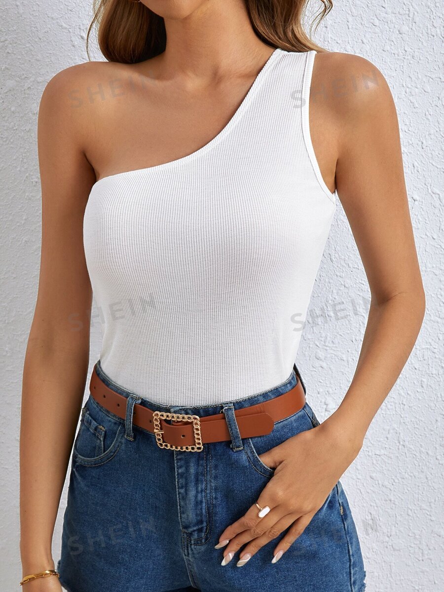 SHEIN Essnce Top unicolor de un hombro