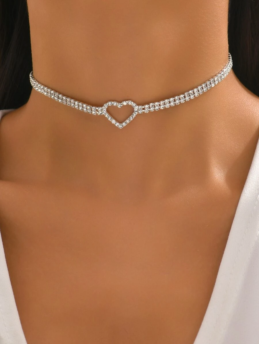 1st Valentijnsdag Hartvormige Strass Ingelegde Y2k Stijl Ketting Voor Feest En Festival Valentijnsdag, Moeder, Moeder, Moederdag, Cadeau