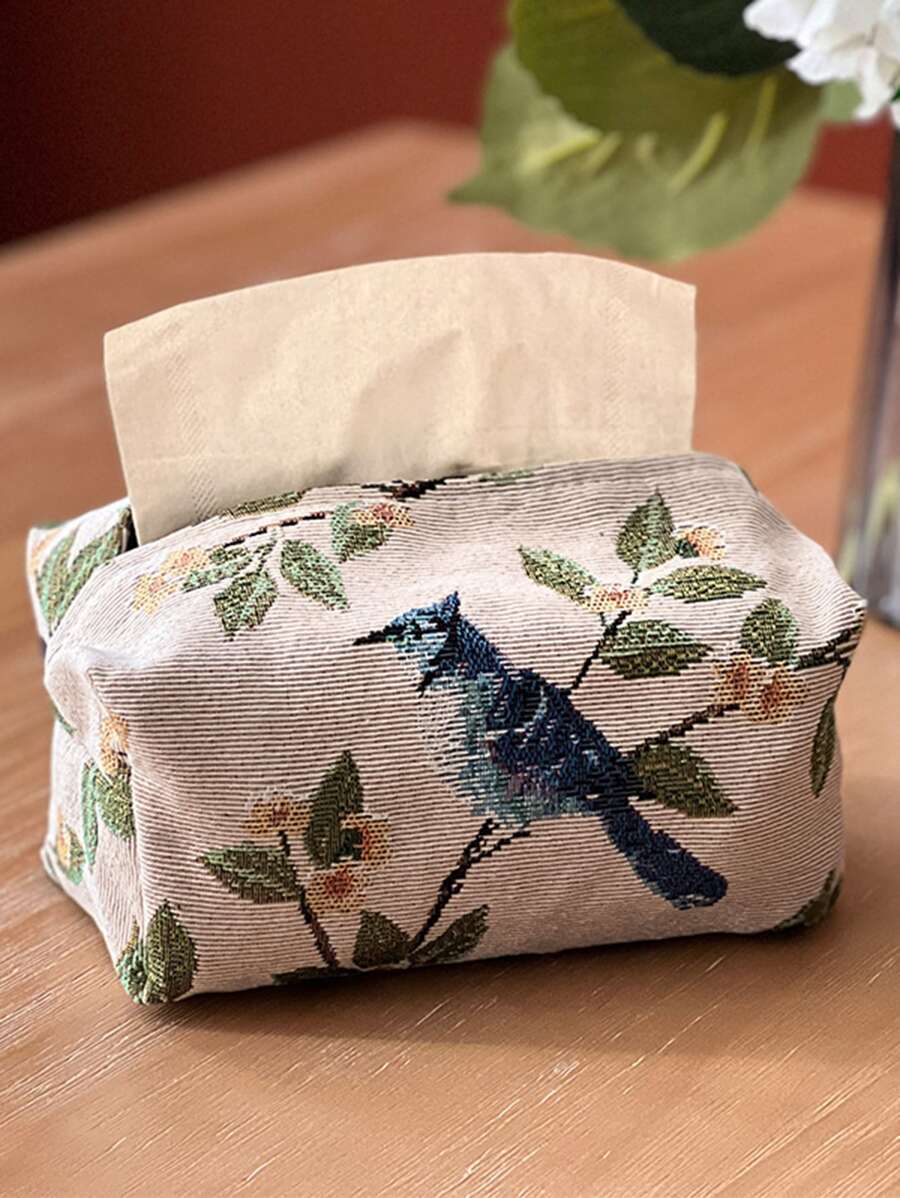 1pc Polyester Tissue Storage Box, Creative Flower & Bird Embroidered Tissue Box Cover Holder For Home, Home Stuff, Table, Home Decorations, Home Organization And Storage, Room Decor, Room Decor Bedroom, Kitchen Accessories, Kitchen Tools, Organizer Kitchen, Travel, Holiday,Tissue Box Holder,Napkin Holder,Festival Family Gathering,Kitchen Dining Table Decor For Home Kitchen Bedroom Living Room Dining Room, Home Decoration Accessories, Decorative Box,Women Wedding Gift,Summer Travel Holiday Festival Must-Have
