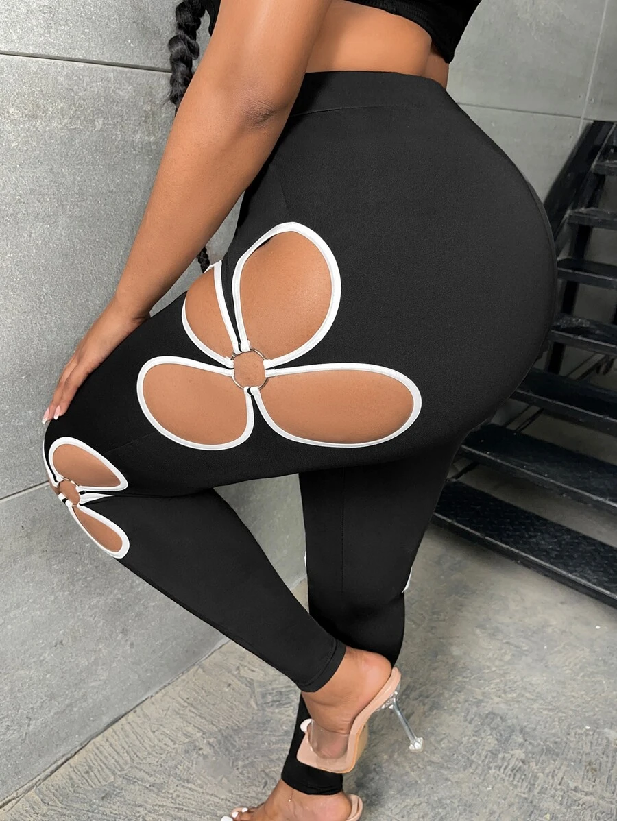 Slaydiva Leggings mit Kontrastsaum, Ausschnitt