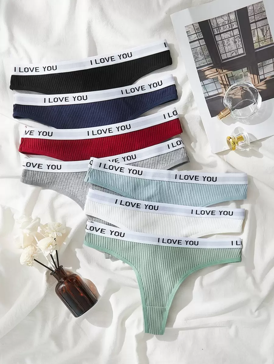 Shein Underwear&Sleepwear Basics 7 paquetes de ropa interior sexy deportiva tipo pantalón con costillas tejidas y cinta con letras para la cintura