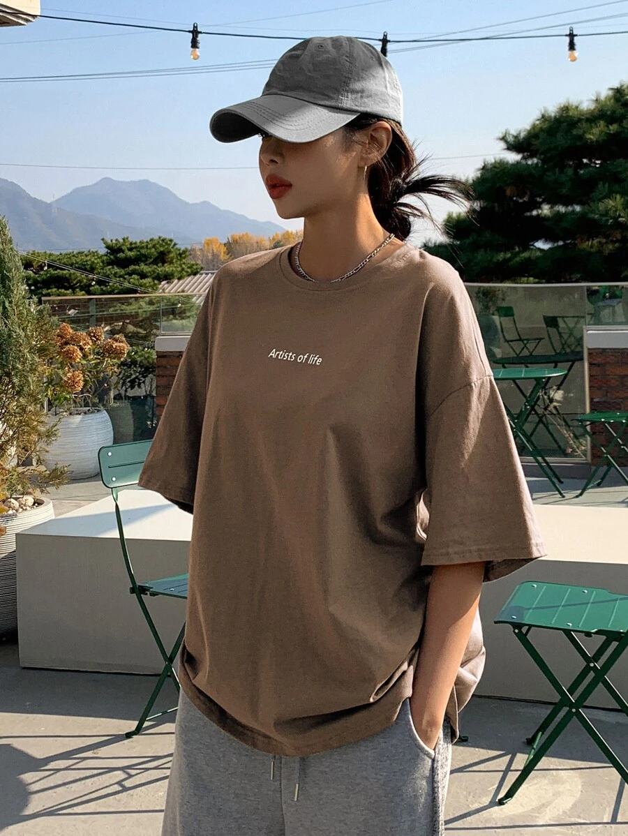 DAZY Letter Graphic Drop Shoulder Tee Oversized T-Shirt