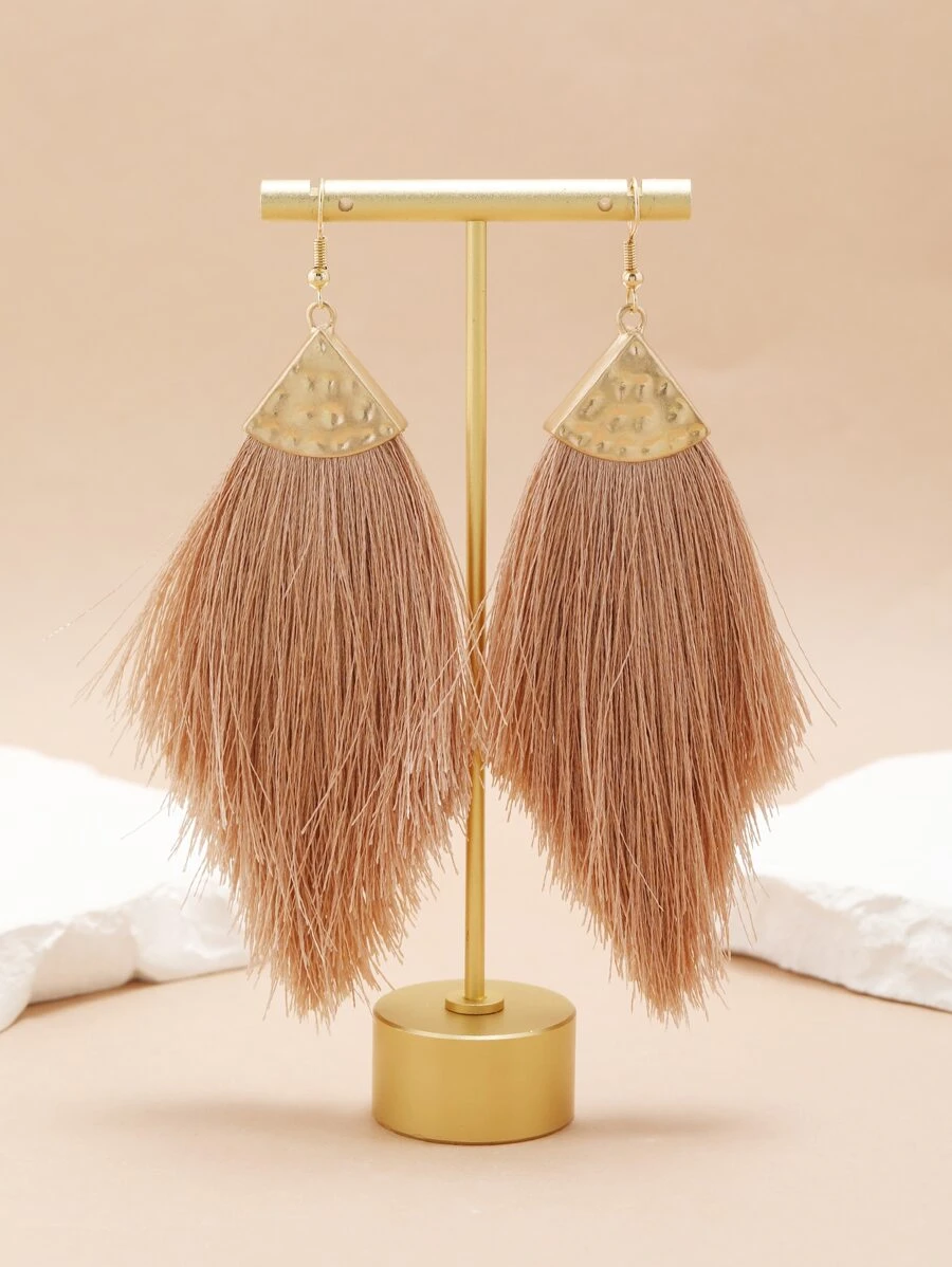 1 Pair Bohemian Style Holiday Khaki Green Blue White Orange Lotus Pink Light Blue Triangle Handmade Tassel Earrings, Minimalist & Fashionable For Daily Wear